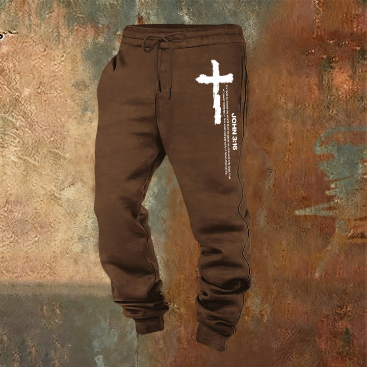 Christianartworkshop Johannes 3,16 Statement Brush Cross Scripture Sweatpants: Walk the Gospel - Braun - 2XL - image 17