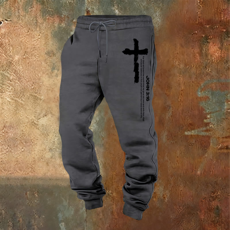 Christianartworkshop Johannes 3,16 Statement Brush Cross Scripture Sweatpants: Walk the Gospel - Warmgrau - 2XL - image 12