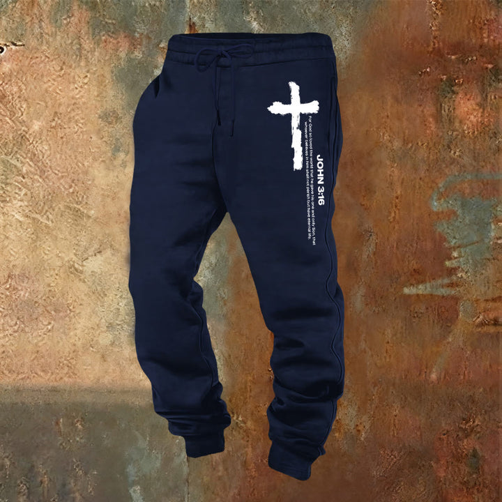Christianartworkshop Johannes 3,16 Statement Brush Cross Scripture Sweatpants: Walk the Gospel - Marineblau - 2XL - image 8