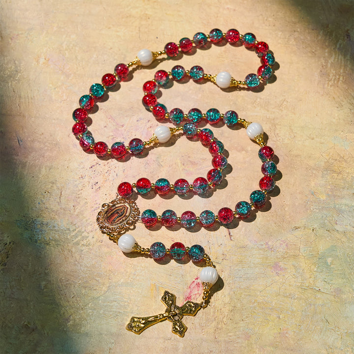 Weihnachtsgeschenk von Christianartworkshop: Rot-blauer Rosenkranz aus Glasperlen: Marienmedaille & verziertes Kreuz - image 7