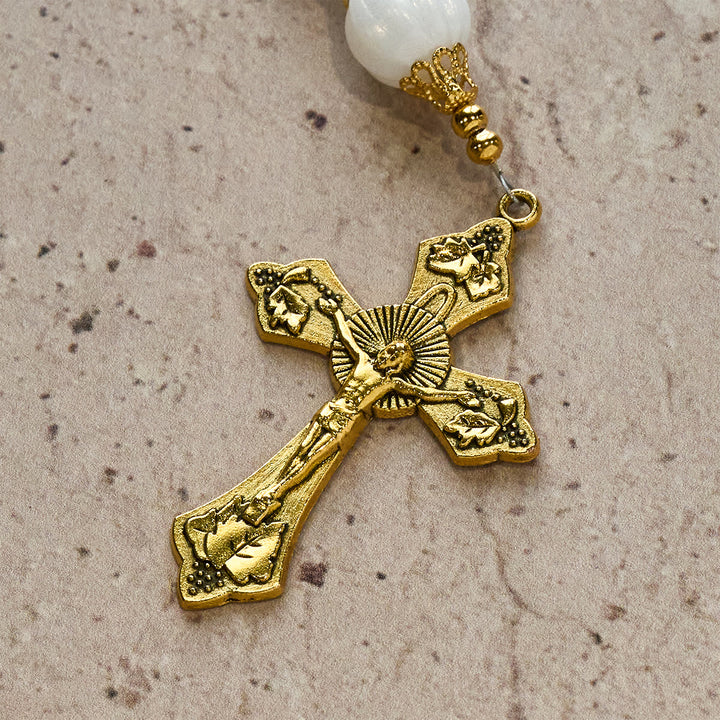 Christliche Kunstwerkstatt: Weihnachtlicher Rosenkranz aus roten und blauen Glasperlen: Marienmedaille & verziertes Kreuz - image 11