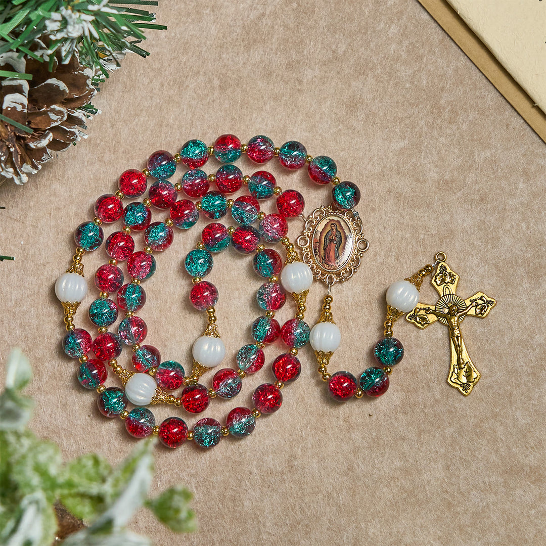 Christliche Kunstwerkstatt: Weihnachtlicher Rosenkranz aus roten und blauen Glasperlen: Marienmedaille & verziertes Kreuz - image 8
