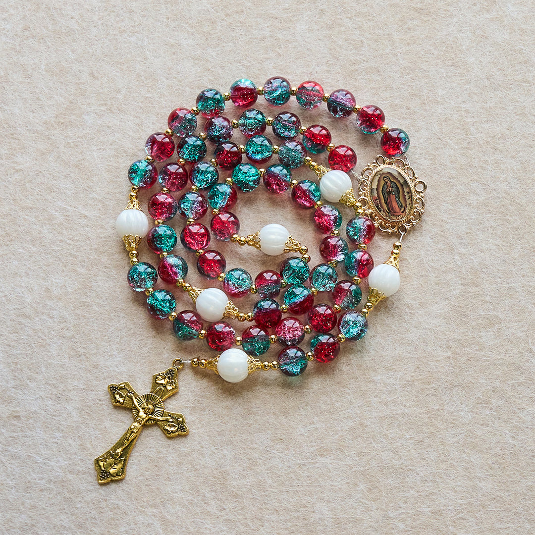 Weihnachtsgeschenk von Christianartworkshop: Rot-blauer Rosenkranz aus Glasperlen: Marienmedaille & verziertes Kreuz - image 9