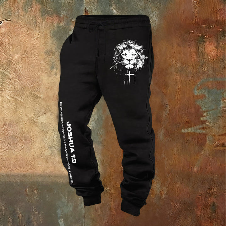 Christianartworkshop Lion of Judah Jogginghose: Josua 1:9 Vers in Kohle - Schwarz - 2XL - image 4
