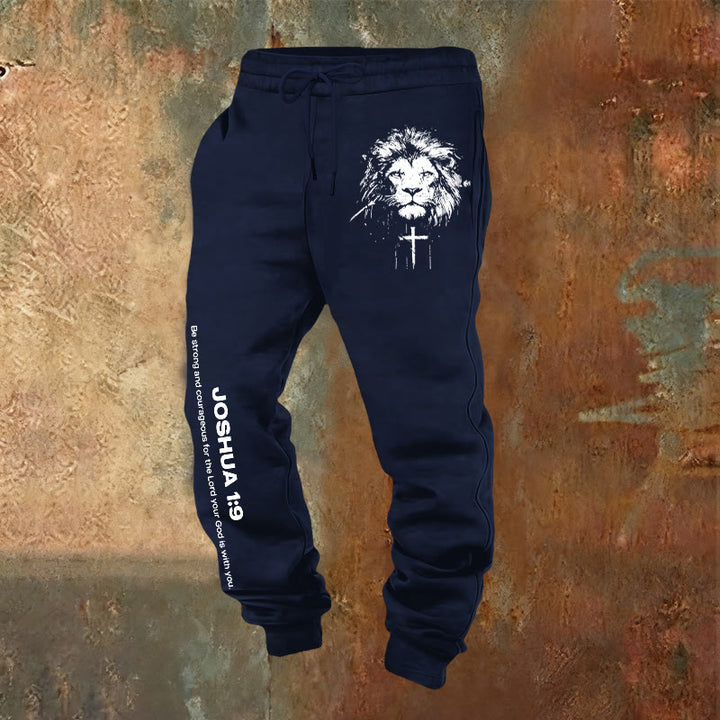 Christianartworkshop Lion of Judah Jogginghose: Josua 1:9 Vers in Kohle - Marineblau - 2XL - image 8
