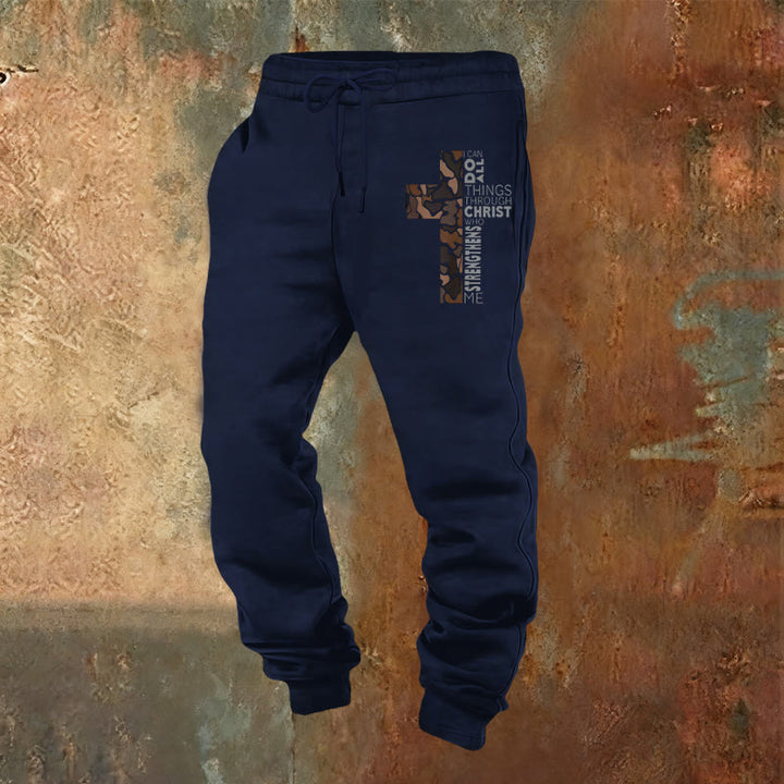Christianartworkshop Jünger-Edition Philipper 4:13 Stärke Camo Kreuz Jogginghose - Marineblau - 2XL - image 8