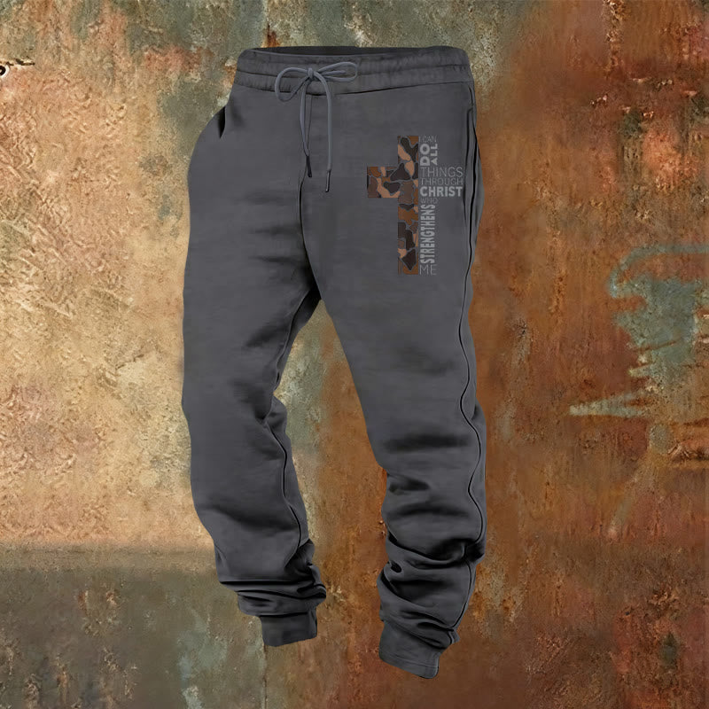 Christianartworkshop Jünger-Edition Philipper 4:13 Stärke Camo Kreuz Jogginghose - Warmgrau - 2XL - image 12