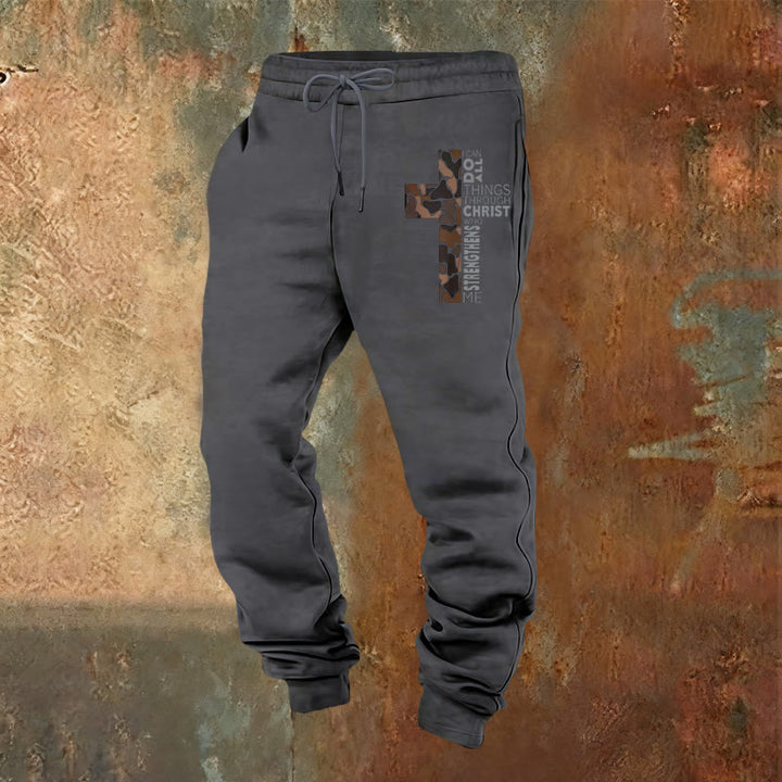 Christianartworkshop Jünger-Edition Philipper 4:13 Stärke Camo Kreuz Jogginghose - Warmgrau - 2XL - image 12