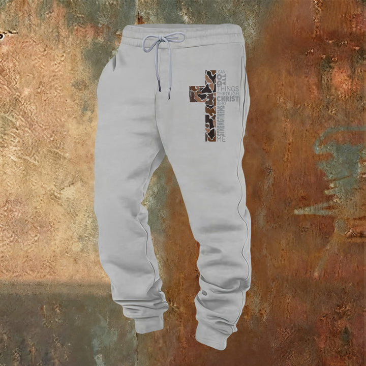 Christianartworkshop Jünger-Edition Philipper 4:13 Stärke Camo Kreuz Jogginghose - Hellgrau - 2XL - image 0