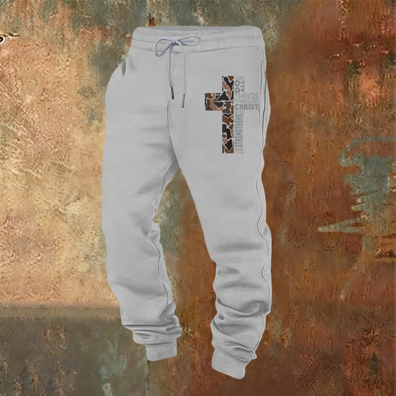 Christianartworkshop Jünger-Edition Philipper 4:13 Stärke Camo Kreuz Jogginghose - Hellgrau - 2XL - image 0