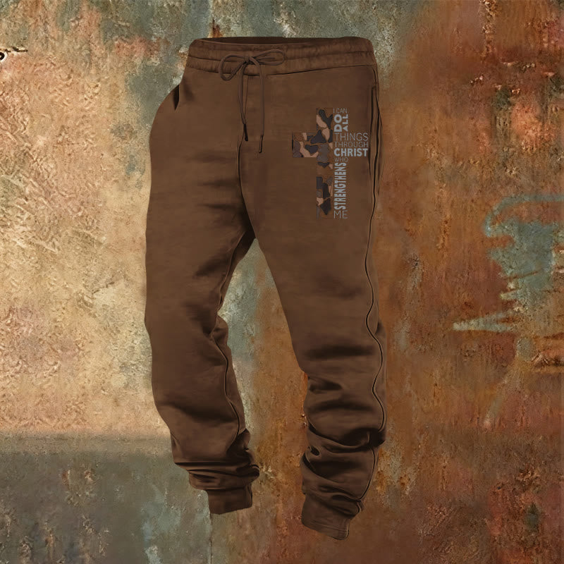 Christianartworkshop Jünger-Edition Philipper 4:13 Stärke Camo Kreuz Jogginghose - Braun - 2XL - image 16