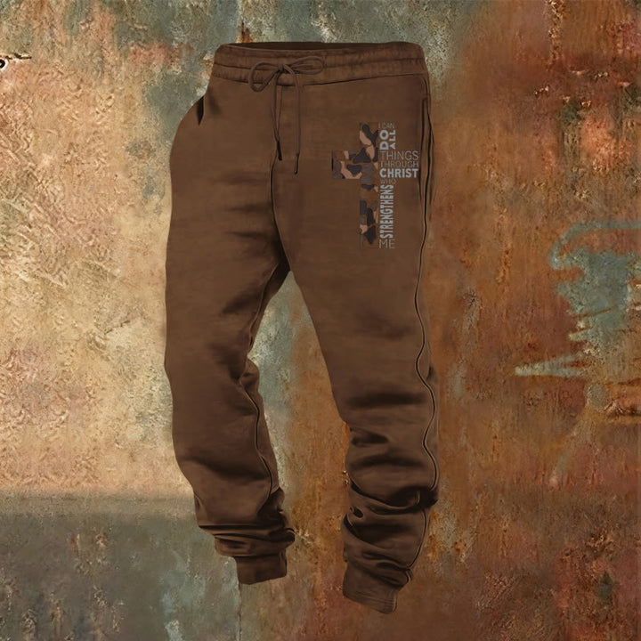 Christianartworkshop Jünger-Edition Philipper 4:13 Stärke Camo Kreuz Jogginghose - Braun - 2XL - image 16