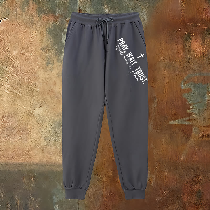 Christianartworkshop Pray Wait Trust Statement Sweatpants: Side-Hip Faith Mantra - image 15