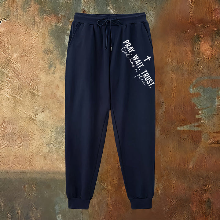 Christianartworkshop Pray Wait Trust Statement Sweatpants: Side-Hip Faith Mantra - image 7