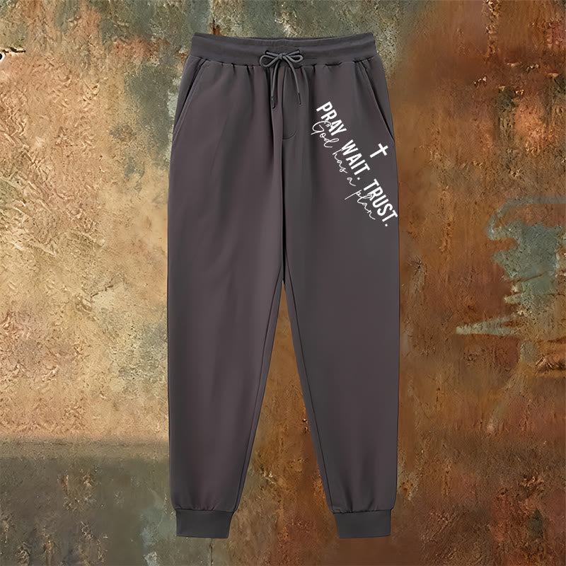 Christianartworkshop Pray Wait Trust Statement Sweatpants: Side-Hip Faith Mantra - image 22