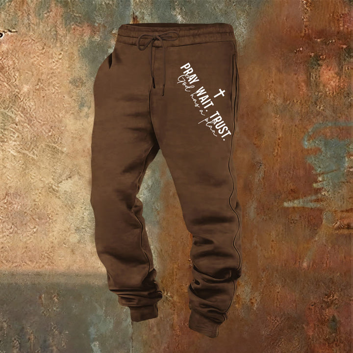 Christianartworkshop Pray Wait Trust Statement Sweatpants: Side-Hip Faith Mantra - Braun - 2XL - image 17
