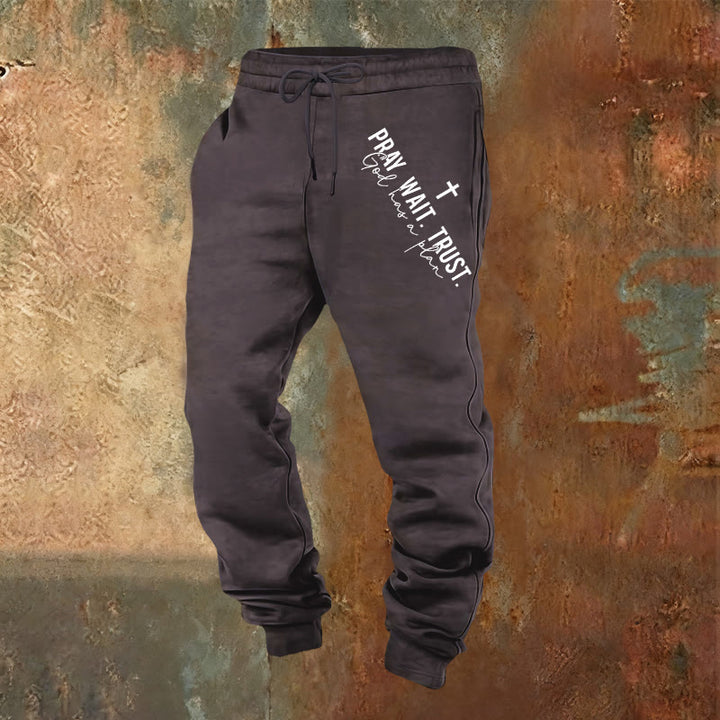 Christianartworkshop Pray Wait Trust Statement Sweatpants: Side-Hip Faith Mantra - Dunkelgrau - 2XL - image 21