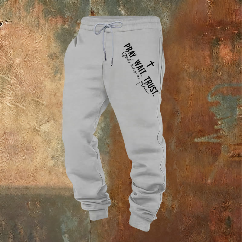Christianartworkshop Pray Wait Trust Statement Sweatpants: Side-Hip Faith Mantra - Hellgrau - 2XL - image 8