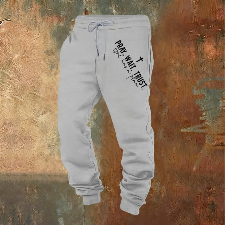 Christianartworkshop Pray Wait Trust Statement Sweatpants: Side-Hip Faith Mantra - Hellgrau - 2XL - image 8