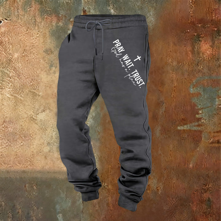 Christianartworkshop Pray Wait Trust Statement Sweatpants: Side-Hip Faith Mantra - Warmgrau - 2XL - image 13