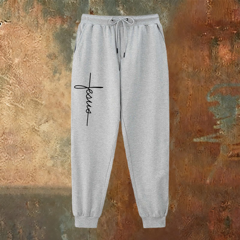 Christianartworkshop Minimalistische Jogginghose mit Jesus-Kreuz-Schriftzug: Jeder Schritt mit Jesus - image 14