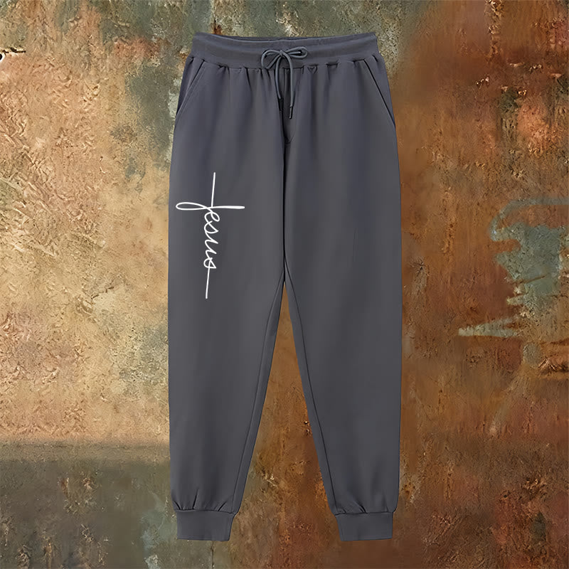 Christianartworkshop Minimalistische Jogginghose mit Jesus-Kreuz-Schriftzug: Jeder Schritt mit Jesus - image 18