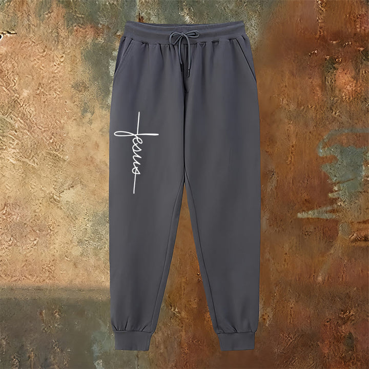 Christianartworkshop Minimalistische Jogginghose mit Jesus-Kreuz-Schriftzug: Jeder Schritt mit Jesus - image 18