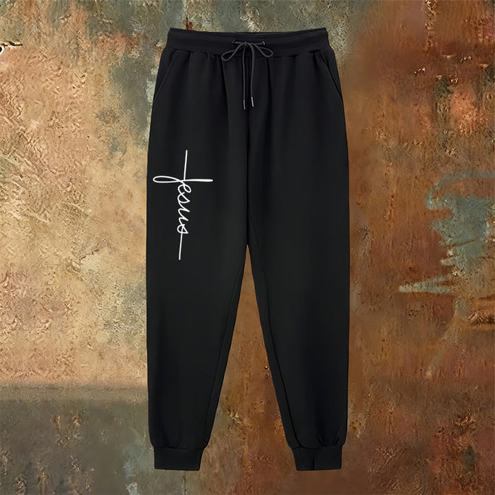 Christianartworkshop Minimalistische Jogginghose mit Jesus-Kreuz-Schriftzug: Jeder Schritt mit Jesus - image 6