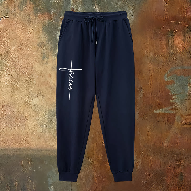 Christianartworkshop Minimalistische Jogginghose mit Jesus-Kreuz-Schriftzug: Jeder Schritt mit Jesus - image 10