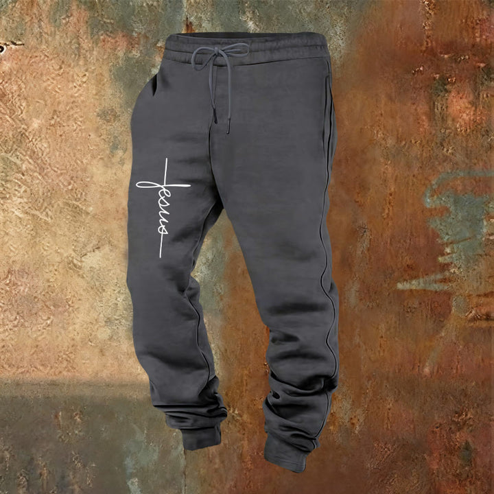 Christianartworkshop Minimalistische Jogginghose mit Jesus-Kreuz-Schriftzug: Jeder Schritt mit Jesus - Warmgrau - 2XL - image 16