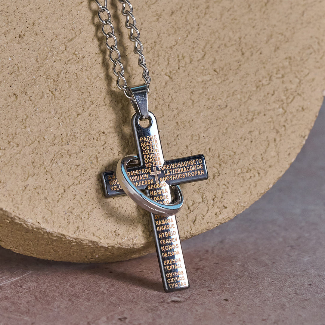 Christianartworkshop Halskette mit Anhänger in Form eines Vaterunsers und ineinandergreifendem Ringkreuz: Ausdrucksstarkes Design, tiefgründige Bedeutung - Silber - image 0
