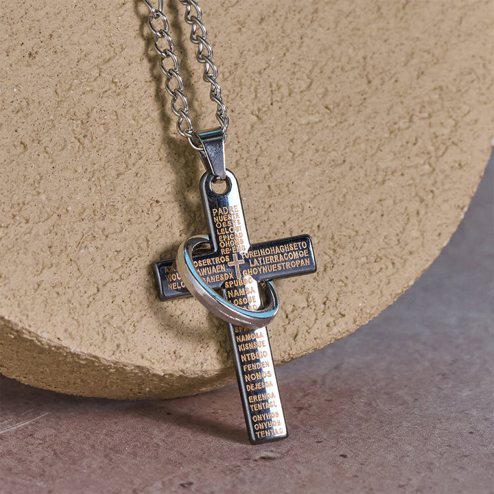 Christianartworkshop Halskette mit Anhänger in Form eines Vaterunsers und ineinandergreifendem Ringkreuz: Ausdrucksstarkes Design, tiefgründige Bedeutung - Silber - image 0
