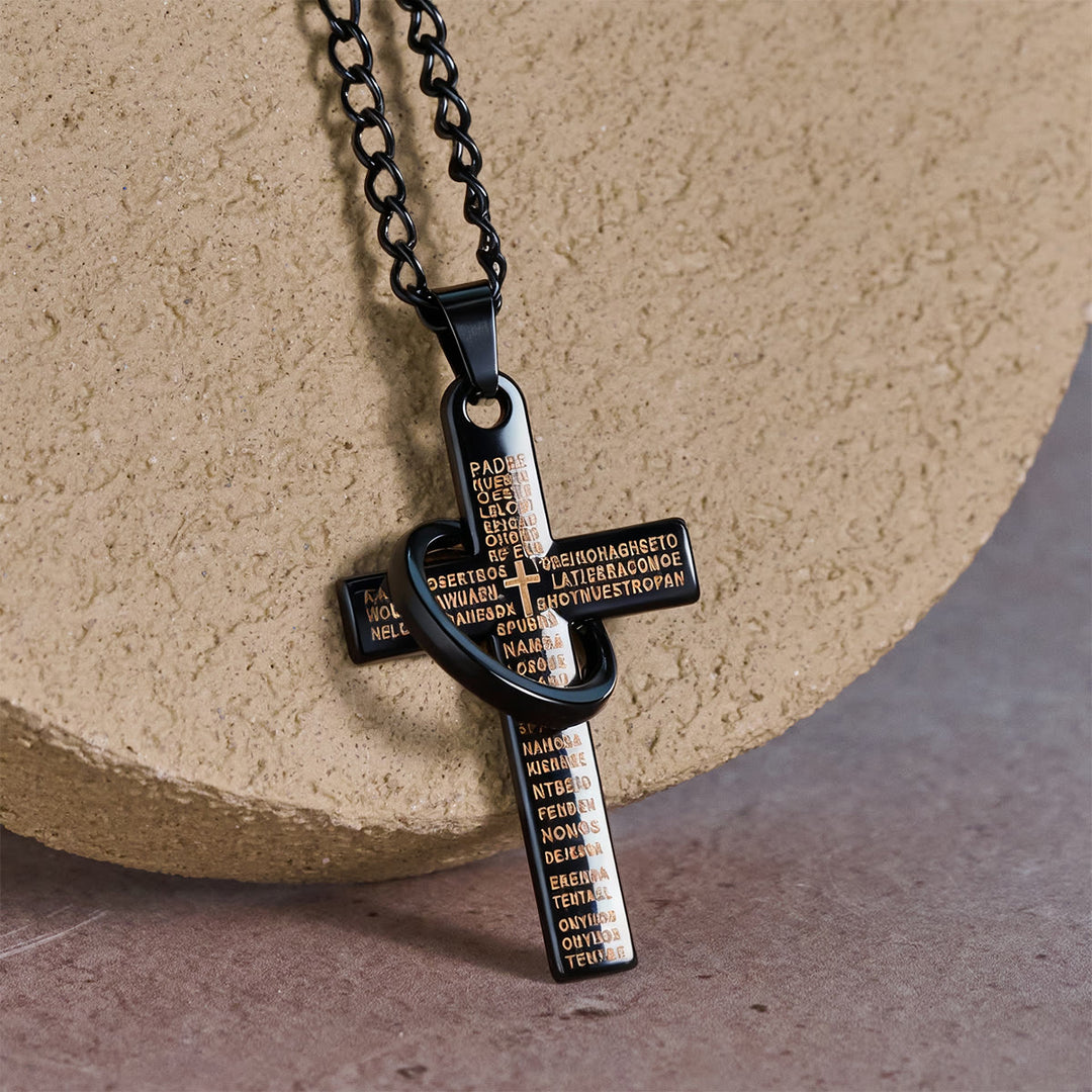 Christianartworkshop Halskette mit Anhänger in Form eines Vaterunsers und ineinandergreifendem Ringkreuz: Ausdrucksstarkes Design, tiefgründige Bedeutung - Schwarz - image 6