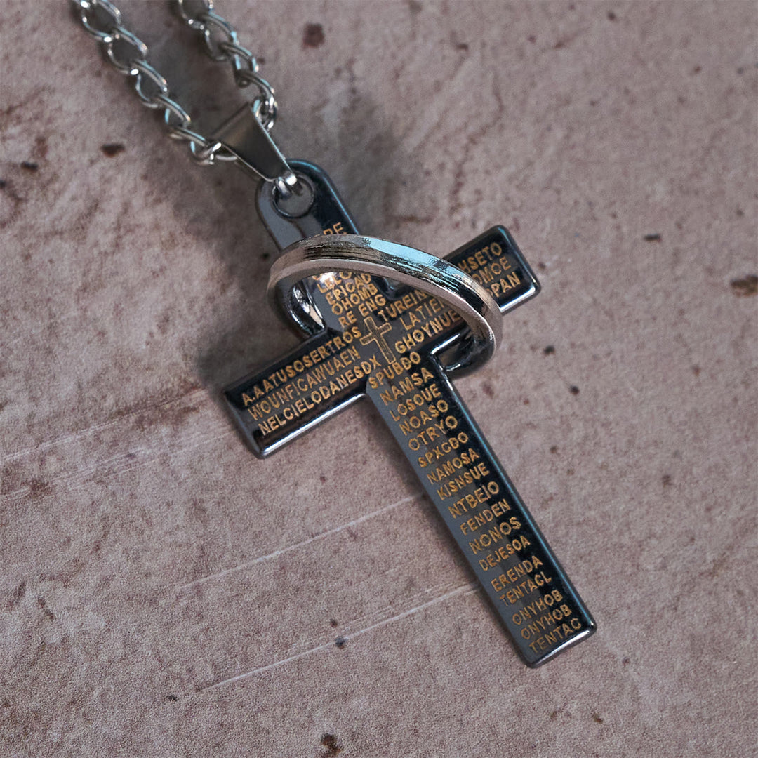 Christianartworkshop Halskette mit Anhänger in Form eines Vaterunsers und ineinandergreifendem Ringkreuz: Ausdrucksstarkes Design, tiefgründige Bedeutung - image 1