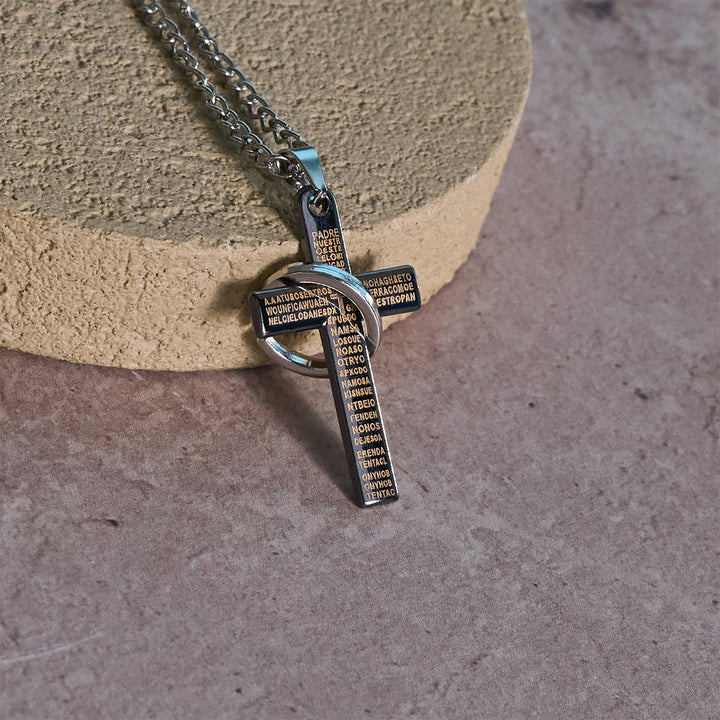 Christianartworkshop Halskette mit Anhänger in Form eines Vaterunsers und ineinandergreifendem Ringkreuz: Ausdrucksstarkes Design, tiefgründige Bedeutung - image 3