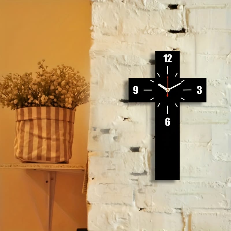 Minimalistische, geräuschlose Wanduhr mit Kreuz von Christianartworkshop in Rot, Weiß und Schwarz für ruhige Räume - image 2