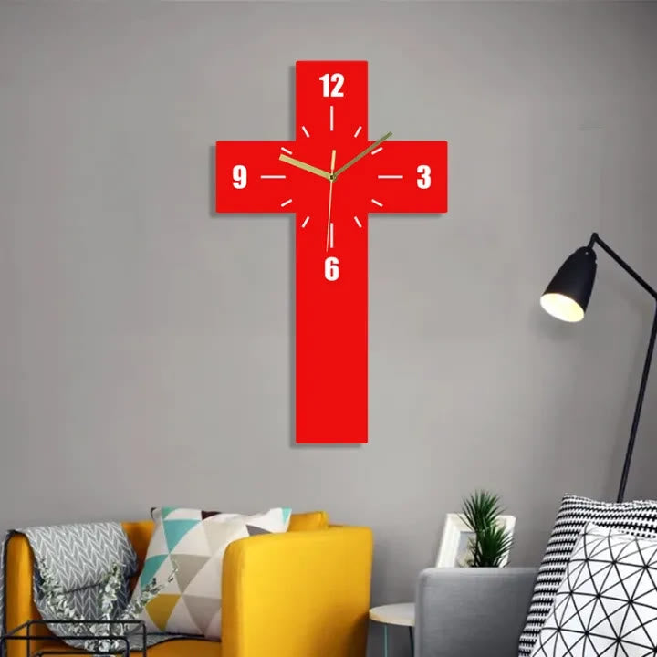 Minimalistische, geräuschlose Wanduhr mit Kreuz von Christianartworkshop in Rot, Weiß und Schwarz für ruhige Räume - Rot - image 6
