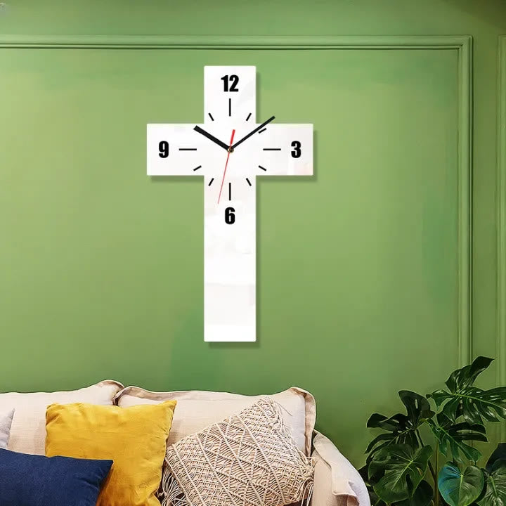 Minimalistische, geräuschlose Wanduhr mit Kreuz von Christianartworkshop in Rot, Weiß und Schwarz für ruhige Räume - Weiß - image 7