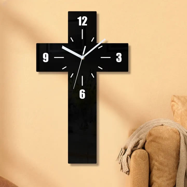 Minimalistische, geräuschlose Wanduhr mit Kreuz von Christianartworkshop in Rot, Weiß und Schwarz für ruhige Räume - image 1