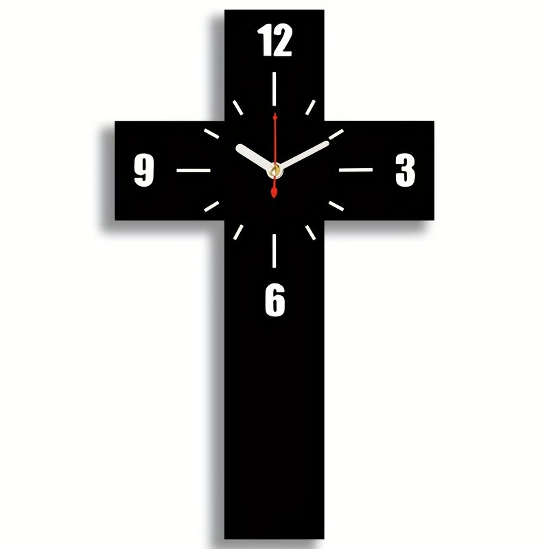 Minimalistische, geräuschlose Wanduhr mit Kreuz von Christianartworkshop in Rot, Weiß und Schwarz für ruhige Räume - Schwarz - image 0