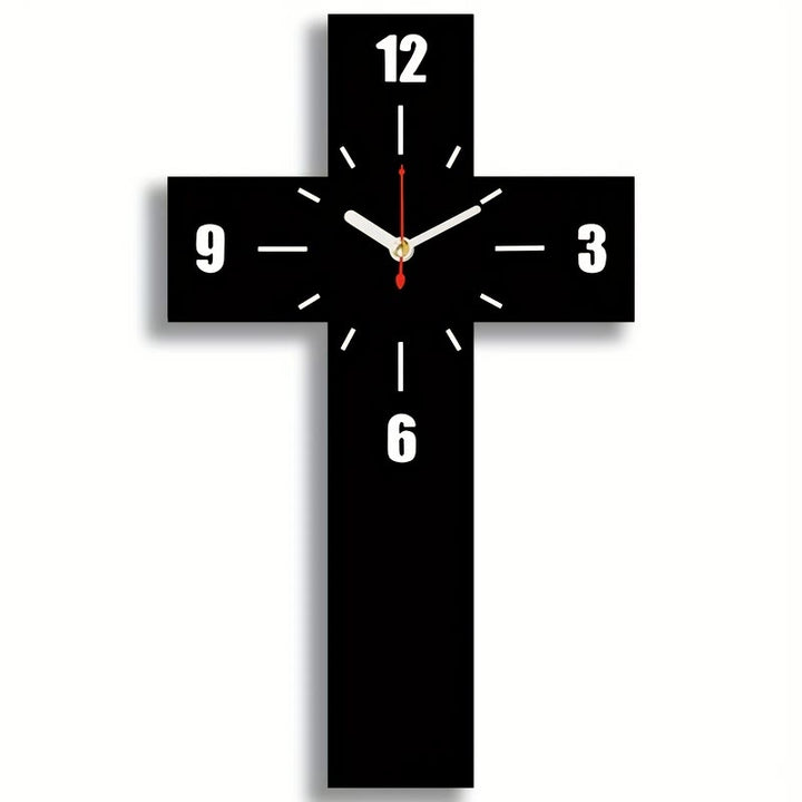 Minimalistische, geräuschlose Wanduhr mit Kreuz von Christianartworkshop in Rot, Weiß und Schwarz für ruhige Räume - Schwarz - image 0