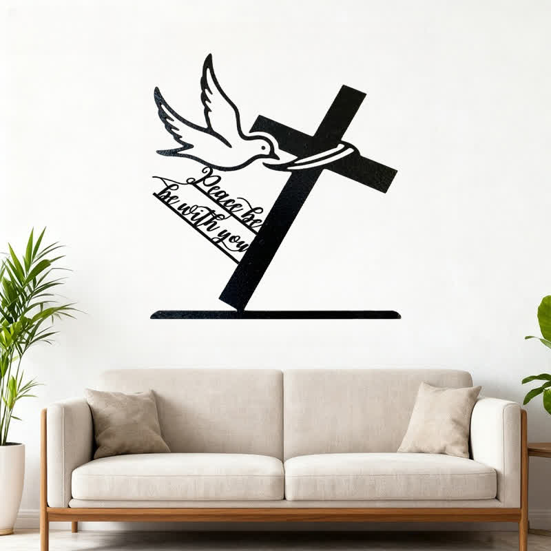 Christianartworkshop Friedliche Segenswünsche Kreuz und Taube Metall-Wanddekoration: Sei stark und mutig - image 1