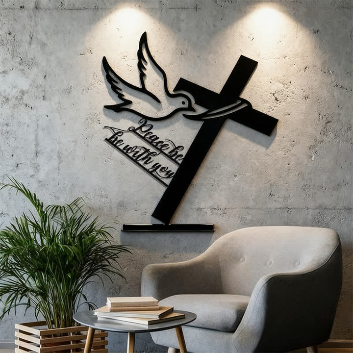 Christianartworkshop Friedliche Segenswünsche Kreuz und Taube Metall-Wanddekoration: Sei stark und mutig - image 4