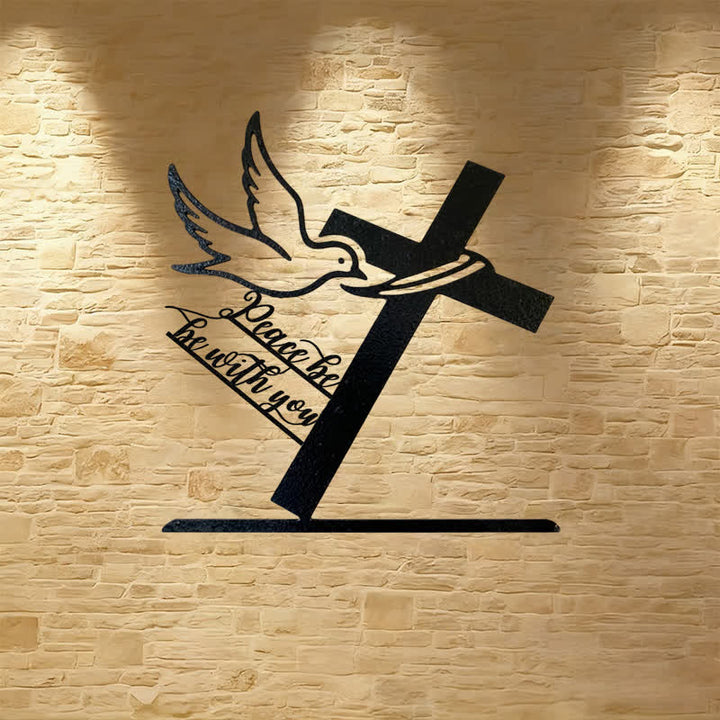 Christianartworkshop Friedliche Segenswünsche Kreuz und Taube Metall-Wanddekoration: Sei stark und mutig - Schwarz - 11,22''*11,81''/28,5*30cm - image 0