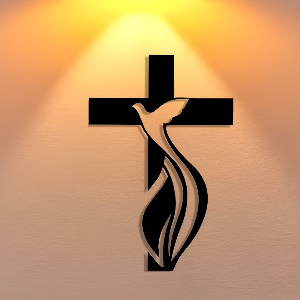 Christianartworkshop – Handgefertigte Wanddekoration aus Metall: Kreuz & Taube als Symbol des Heiligen Geistes - image 1
