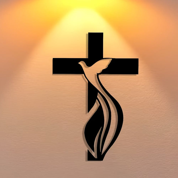 Christianartworkshop – Handgefertigte Wanddekoration aus Metall: Kreuz & Taube als Symbol des Heiligen Geistes - image 1