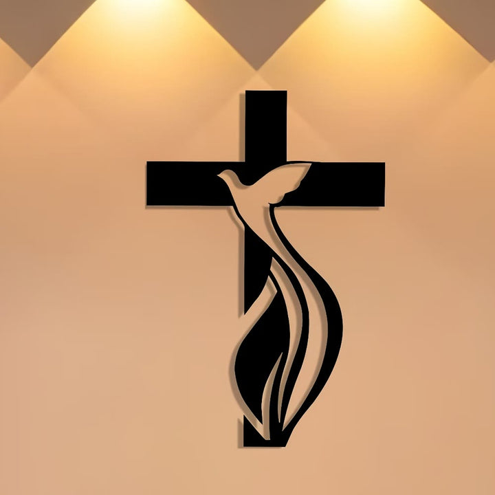 Christianartworkshop – Handgefertigte Wanddekoration aus Metall: Kreuz & Taube als Symbol des Heiligen Geistes - 10,60''*15,75''/26,92*40cm - image 0