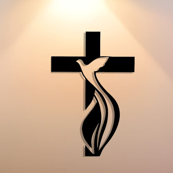 Christianartworkshop – Handgefertigte Wanddekoration aus Metall: Kreuz & Taube als Symbol des Heiligen Geistes - image 2