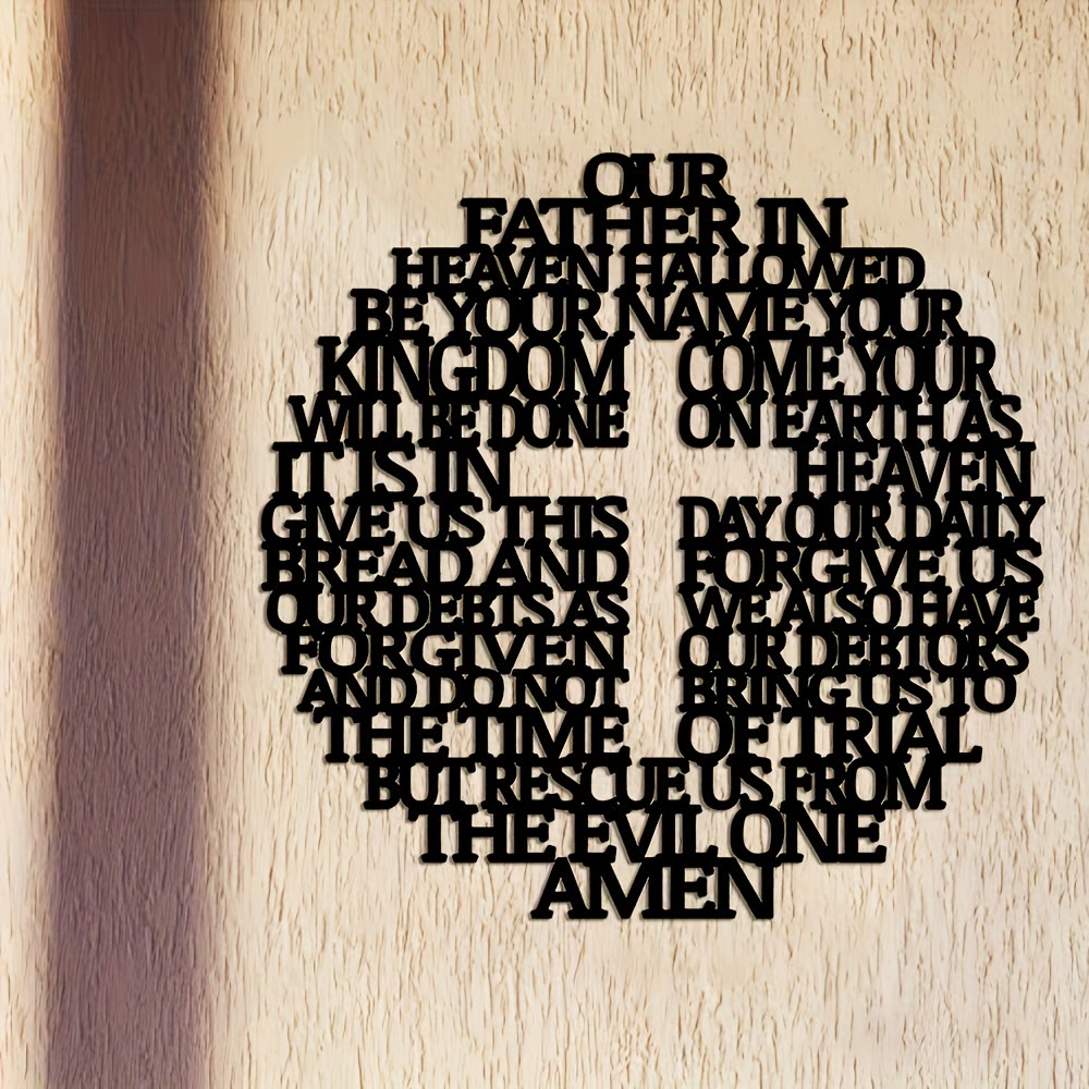 Christianartworkshop Kunstvolle Wanddekoration aus Metall mit Bibelvers: Kreuz mit dem Vaterunser und kunstvollem Versdesign - image 1