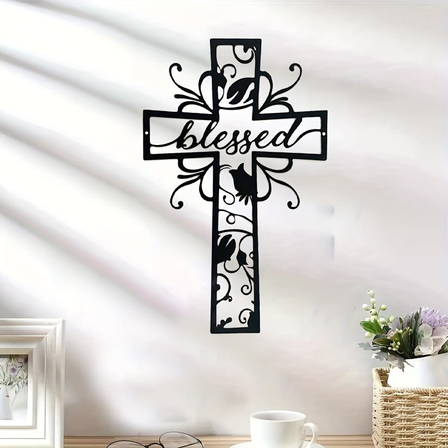 Christianartworkshop Gesegnetes Kreuz als Wanddekoration aus Metall: Blumenmotiv für ein gesegnetes Zuhause - image 6